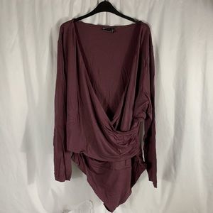 ASOS DESIGN Curve wrap long sleeve bodysuit in aubergine Size 20 NWT